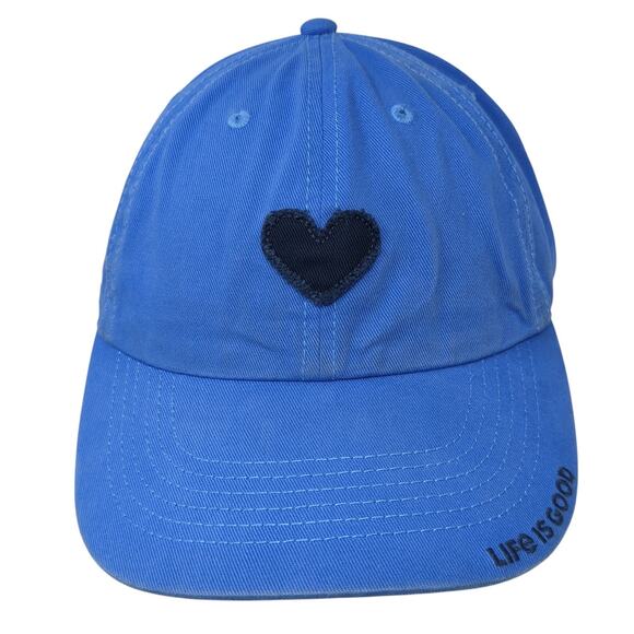 Heart Life Is Good Baseball Cap Blue One Size Adjustable Embroidered Cotton - Picture 1 of 8